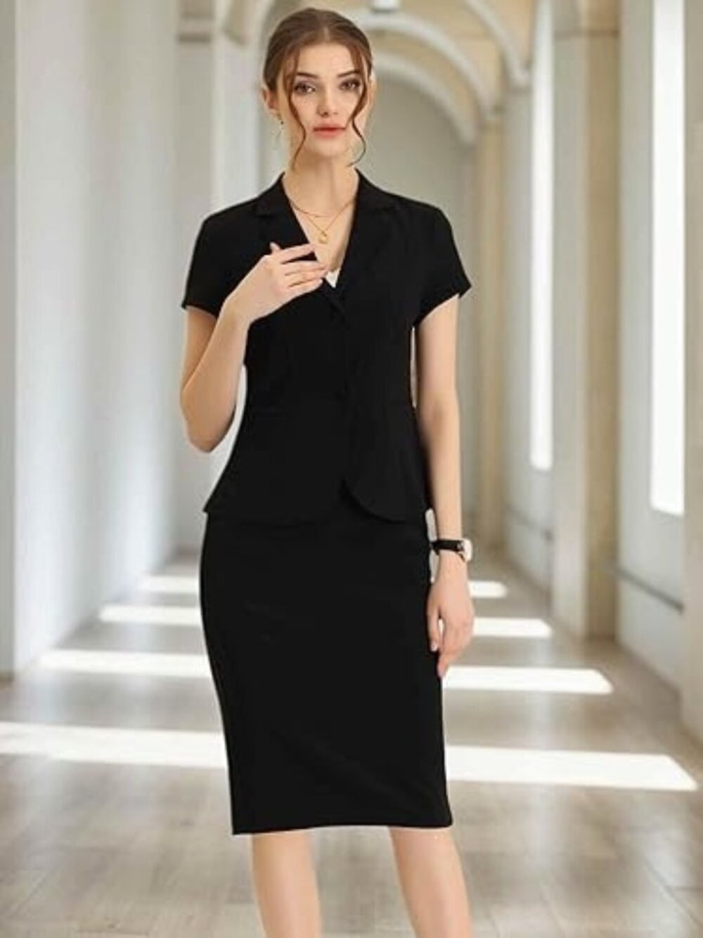 Kasper Women ASL 2 Piece Black Skirt Suit 10P Sleeve Jacket With Fringe Was $230